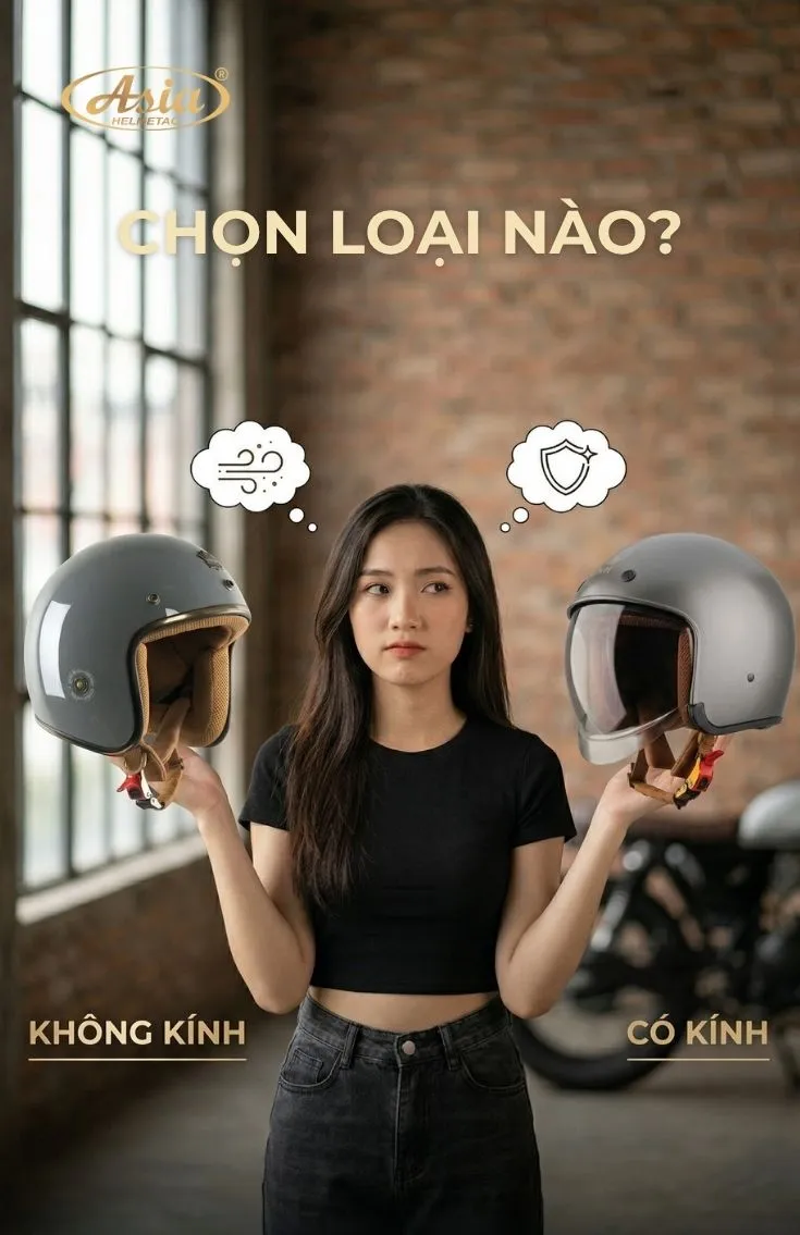 Mũ 3/4 có kính và không kính nên chọn loại nào? So sánh chi tiết để chọn đúng